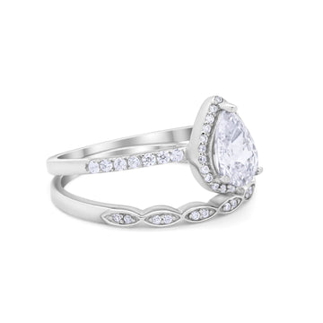 Teardrop Wedding Piece Ring Pear Round Simulated CZ 925 Sterling Silver